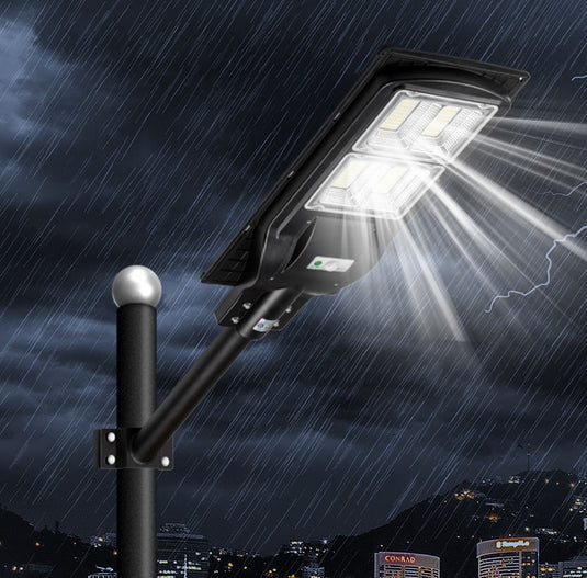 solar street light stand in the rain