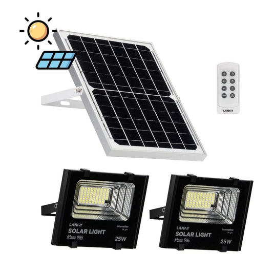 Langy Dual Head 25W Solar Powered Flood Lights with Remote Control Langy Solar Lighting