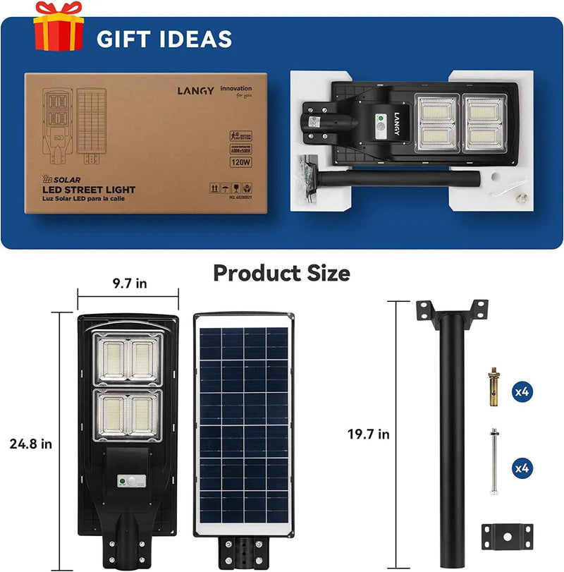 Load image into Gallery viewer, LANGY 120W Solar Street light 12000 Lumens Most Bright Langy Innovation

